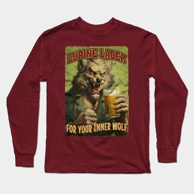 Lupine Lager - Retro werewolf beer Long Sleeve T-Shirt by Dazed Pig